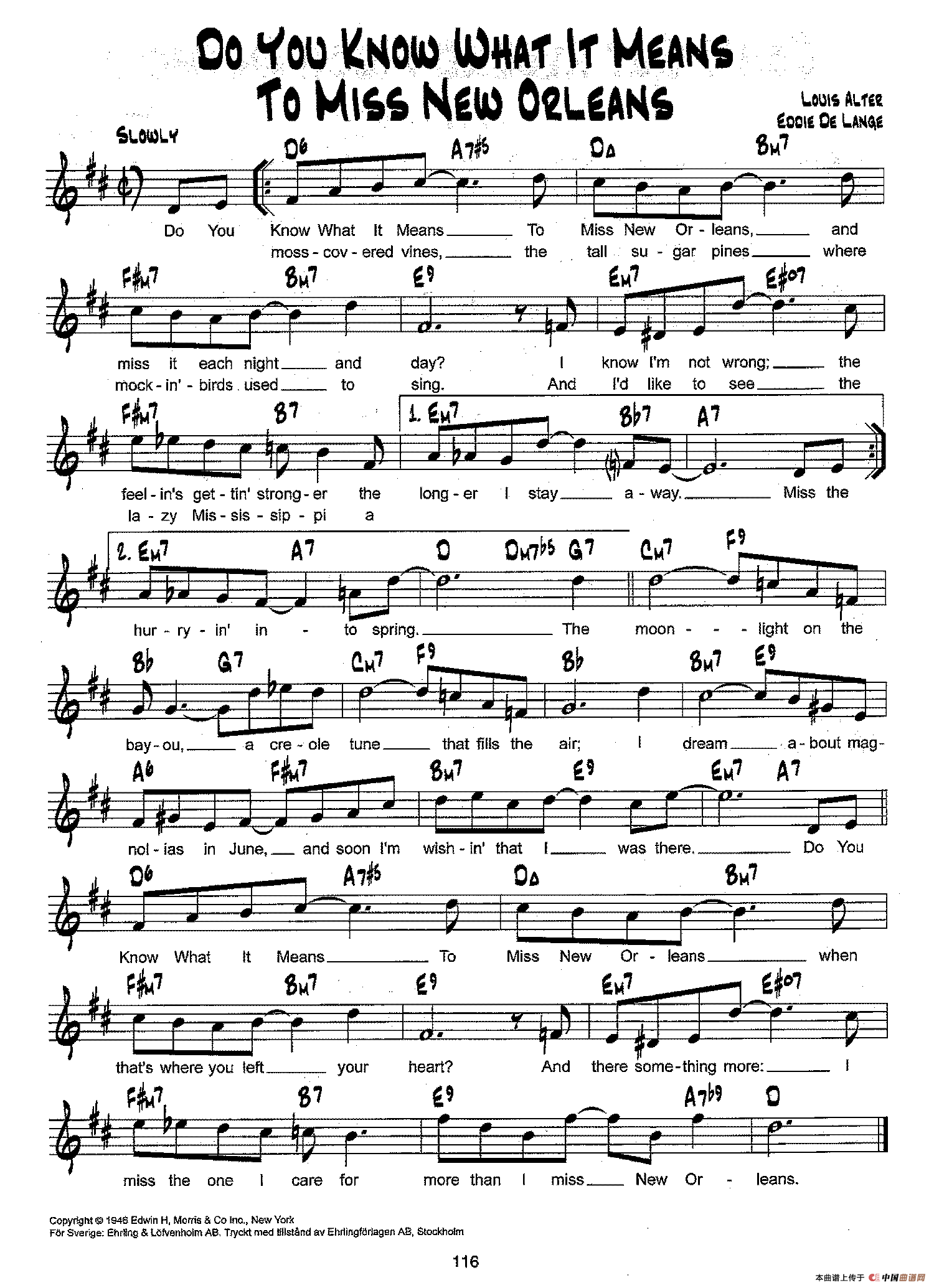 降B爵士乐谱：DO YOU KNOW WHAT IT MEANS TO MISS NEW ORLEANS