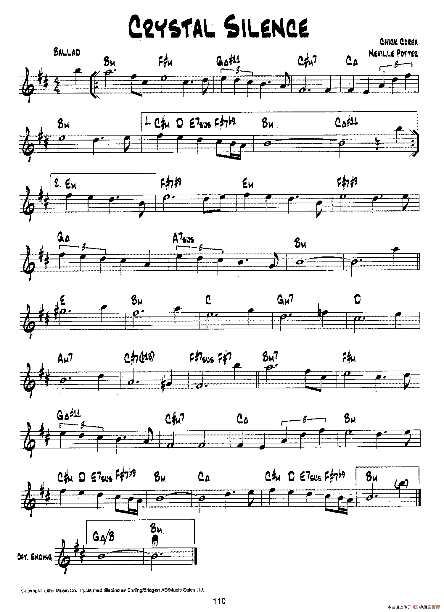 降B爵士乐谱：CRYSTAL SILENCE