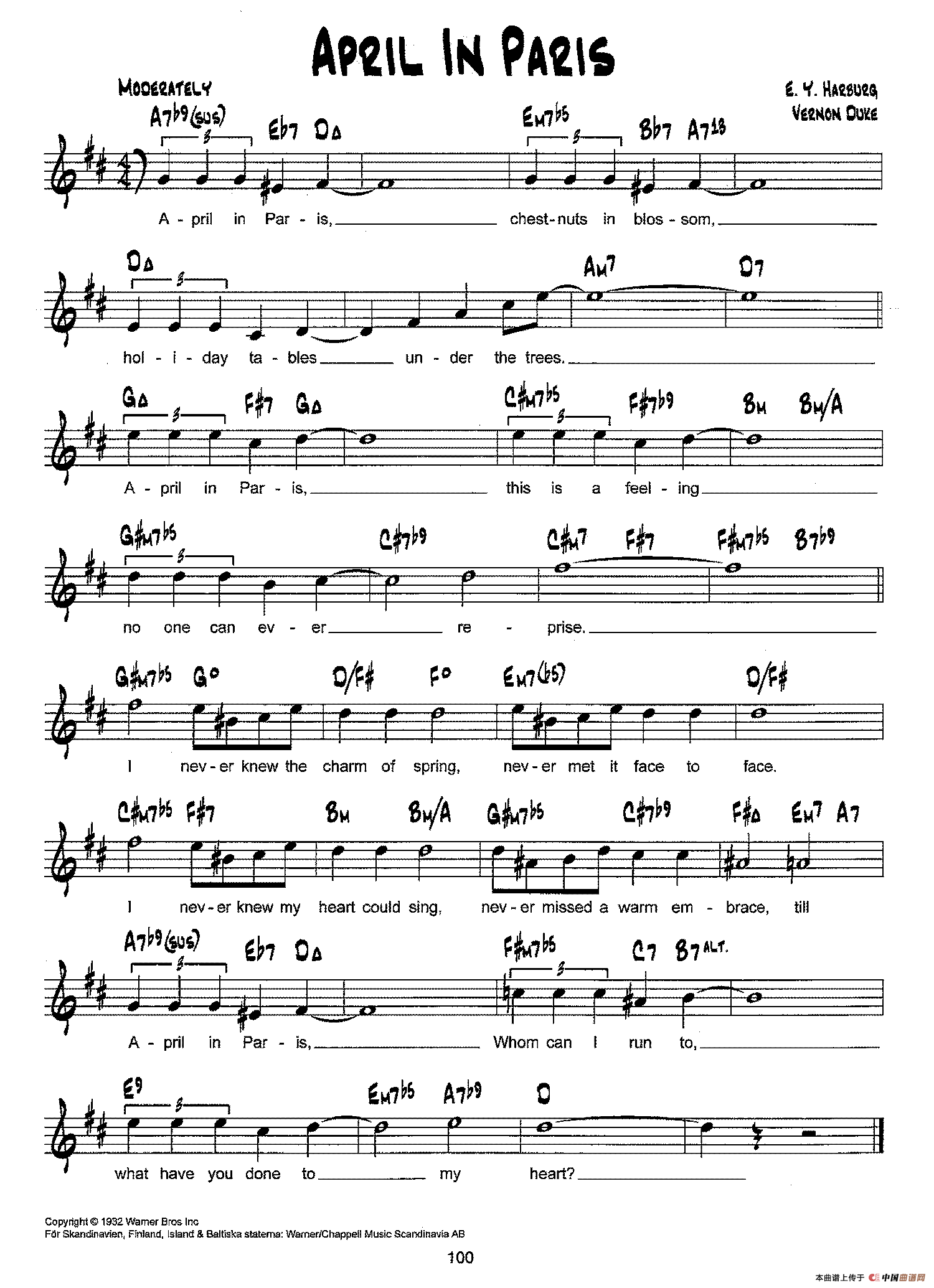 降B爵士乐谱：APRIL IN PARIS