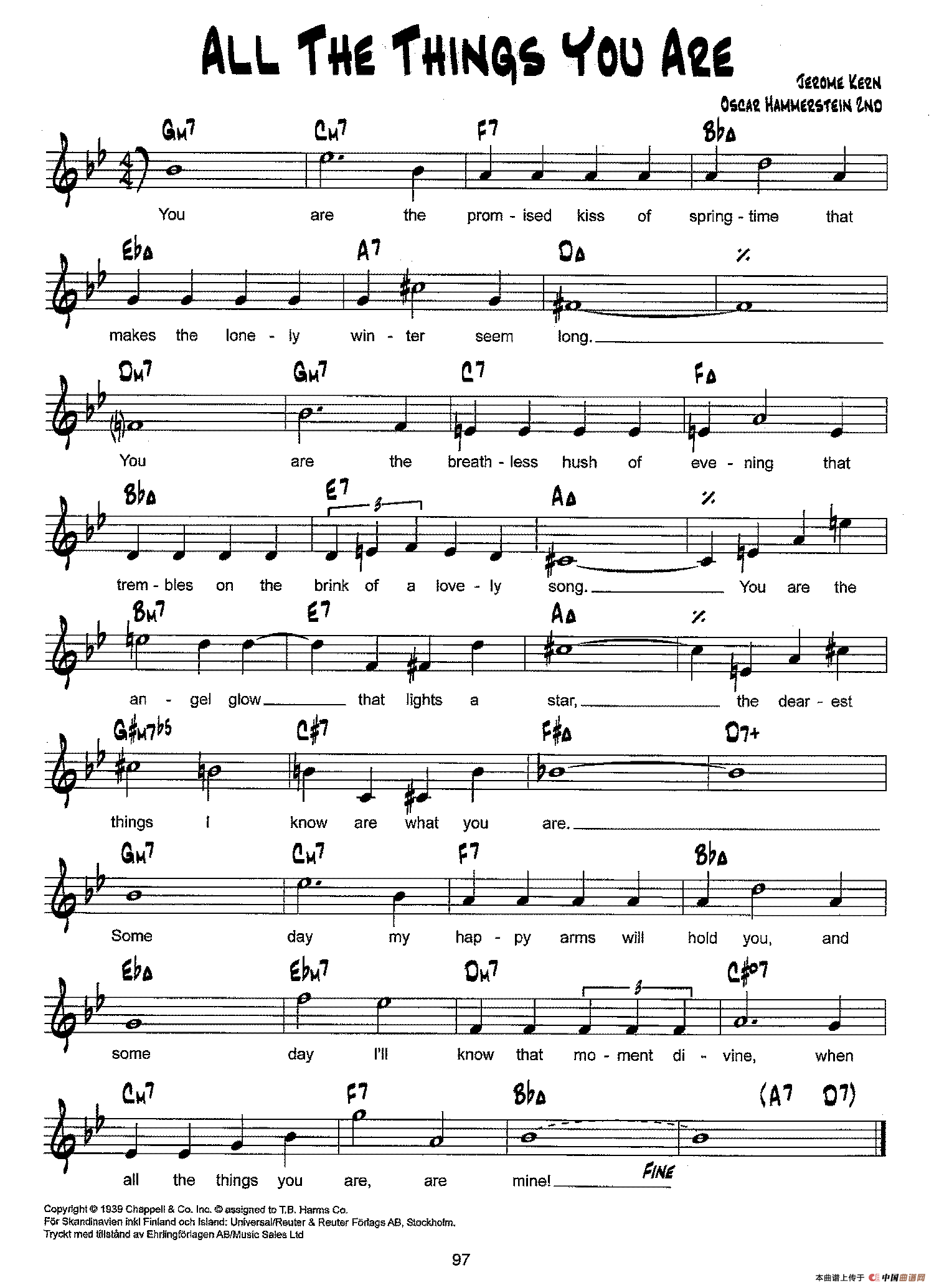 降B爵士乐谱：ALL THE THINGS YOU ARE