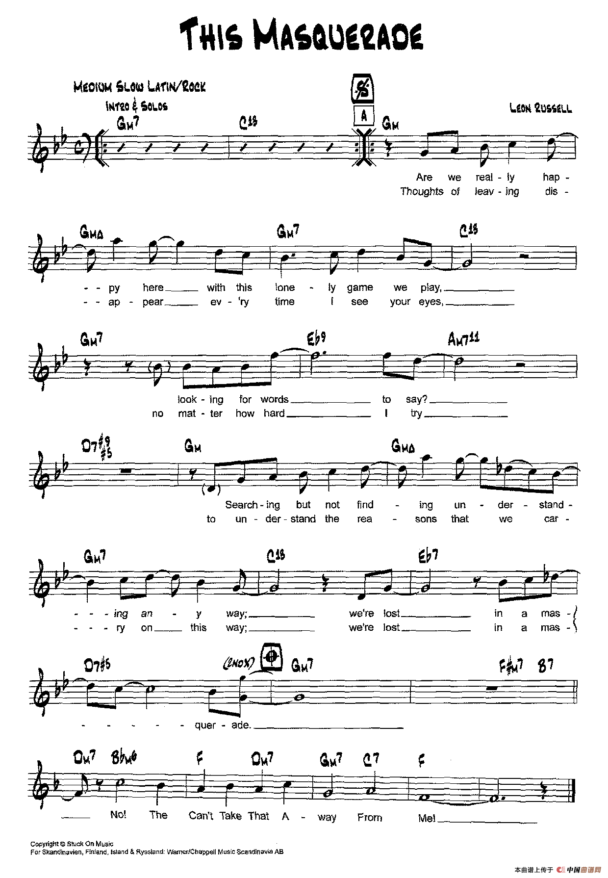 降B爵士乐谱：THIS MASQUERADE