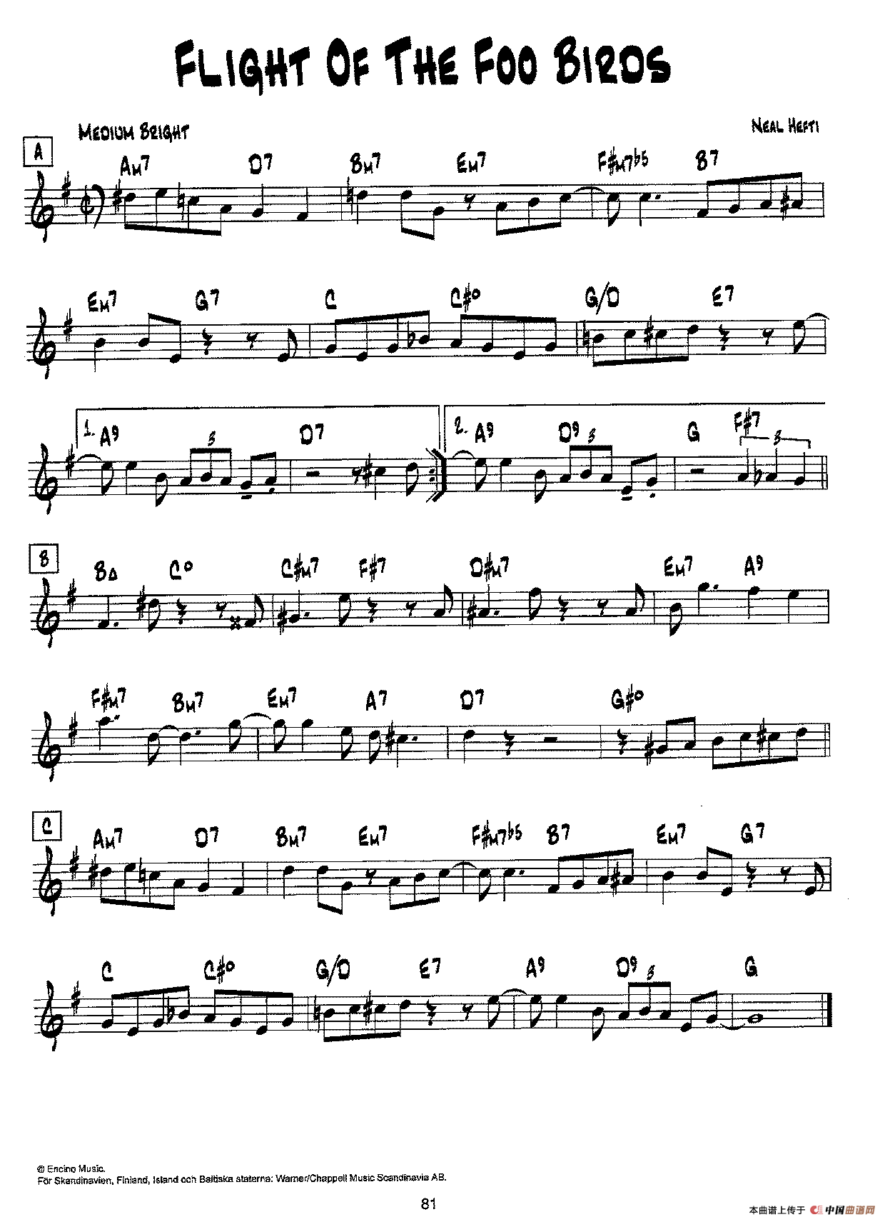 降B爵士乐谱：FLIGHT OF THE FOO BIRDS