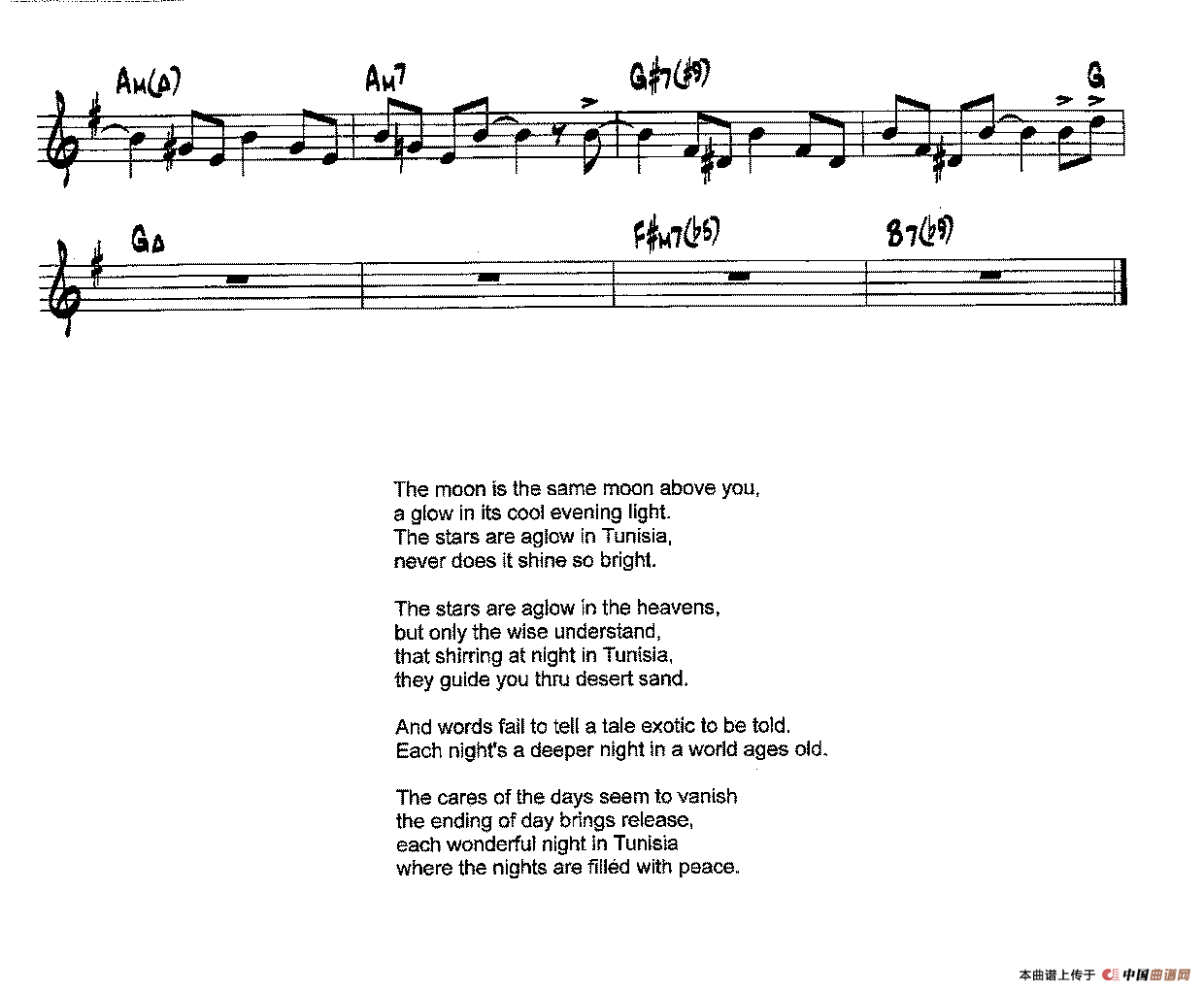 降B爵士乐谱：A NIGHT IN TUNISIA