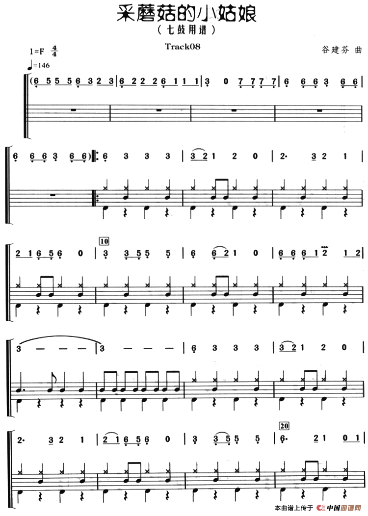 采蘑菇的小姑娘（架子鼓、主旋律+鼓谱）