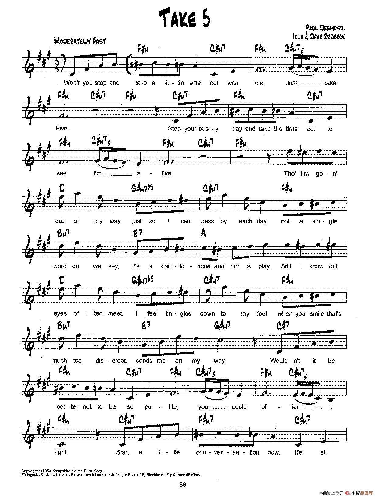 降B爵士乐谱：TAKE 5