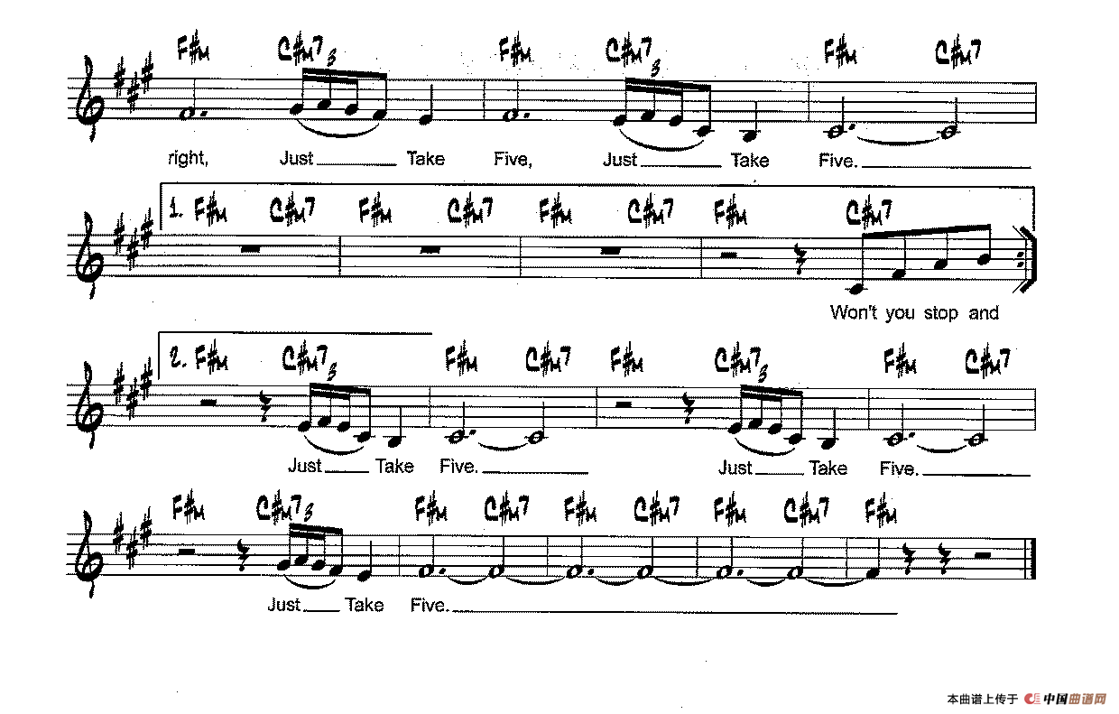 降B爵士乐谱：TAKE 5