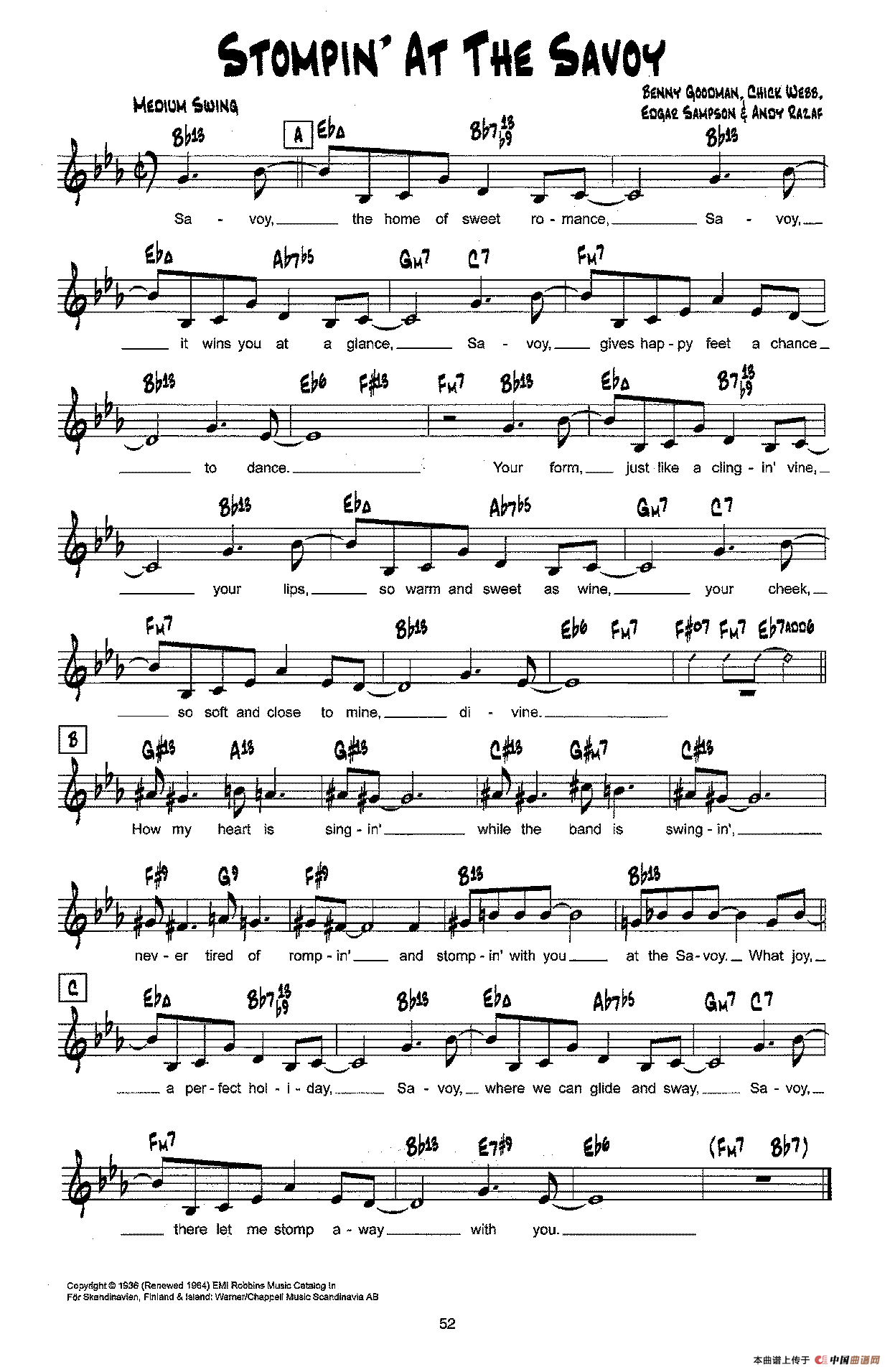 降B爵士乐谱：STOMPINAT THE SAVOY