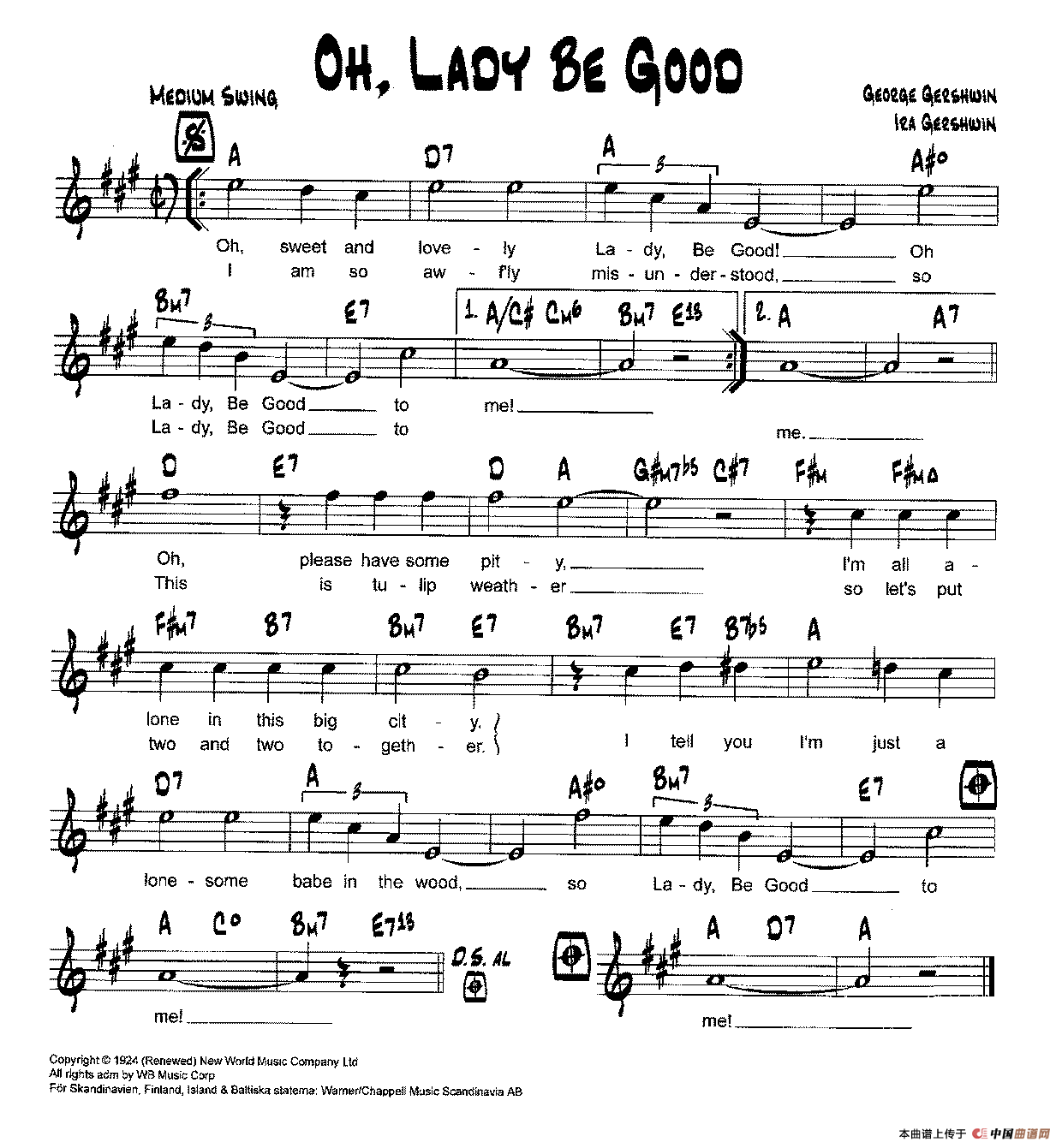 降B爵士乐谱：OH,LADY BE GOOD