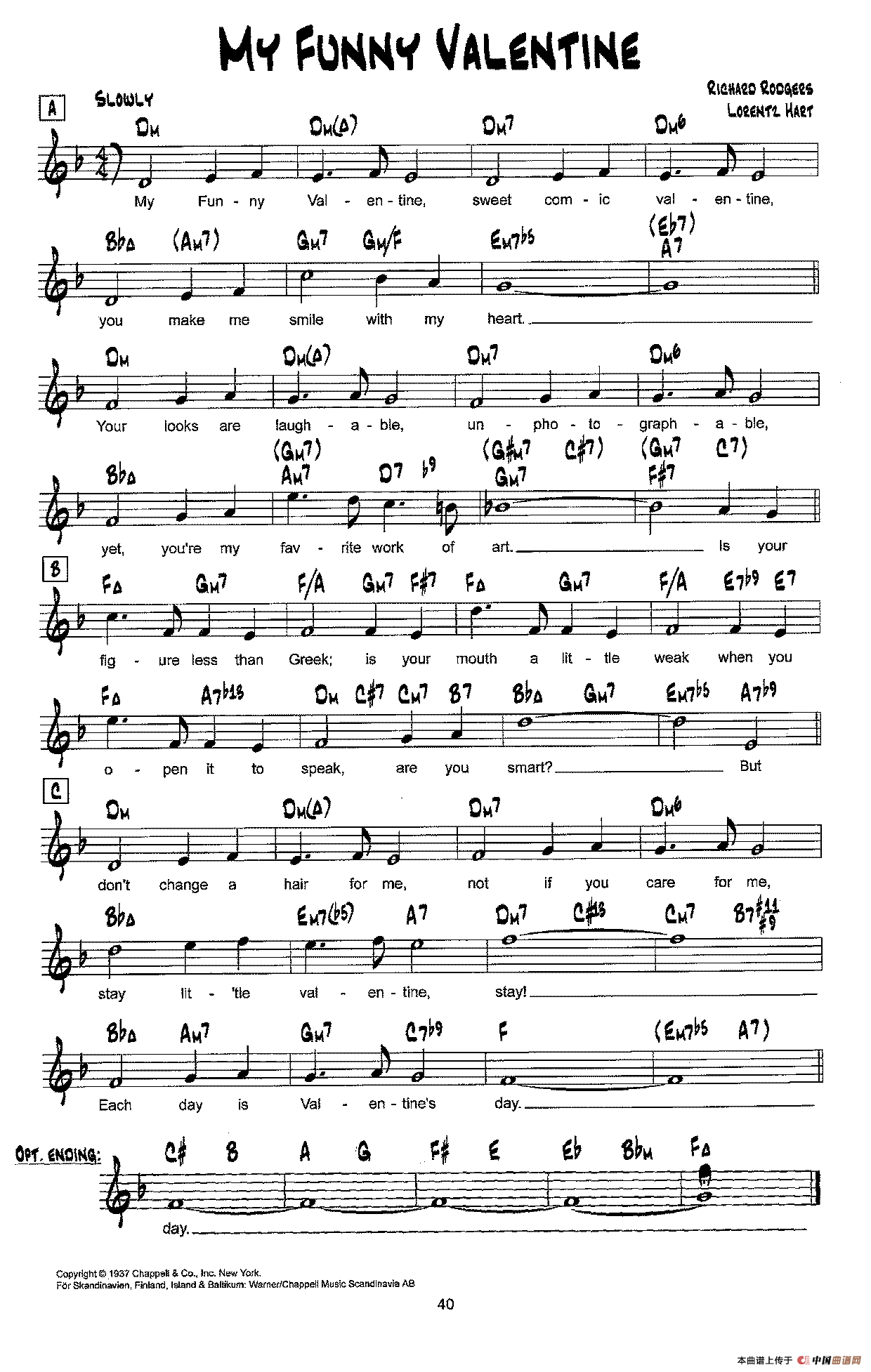 降B爵士乐谱：MY FUNY VALENTINE
