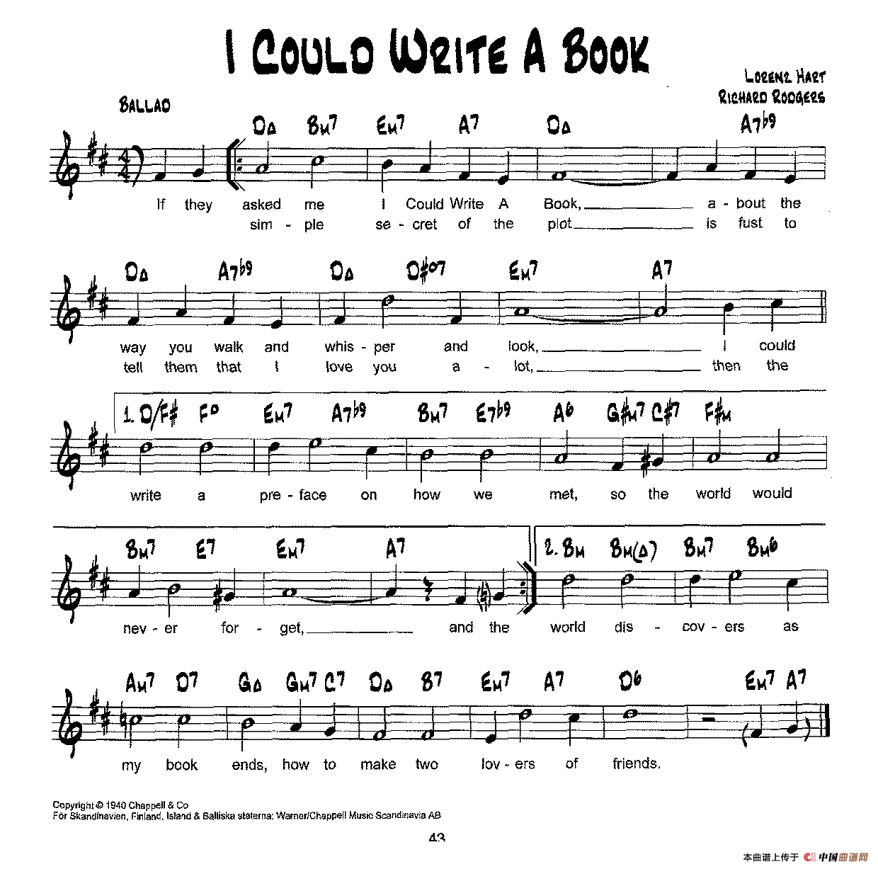 降B爵士乐谱：I COULO WRITE A BOOK