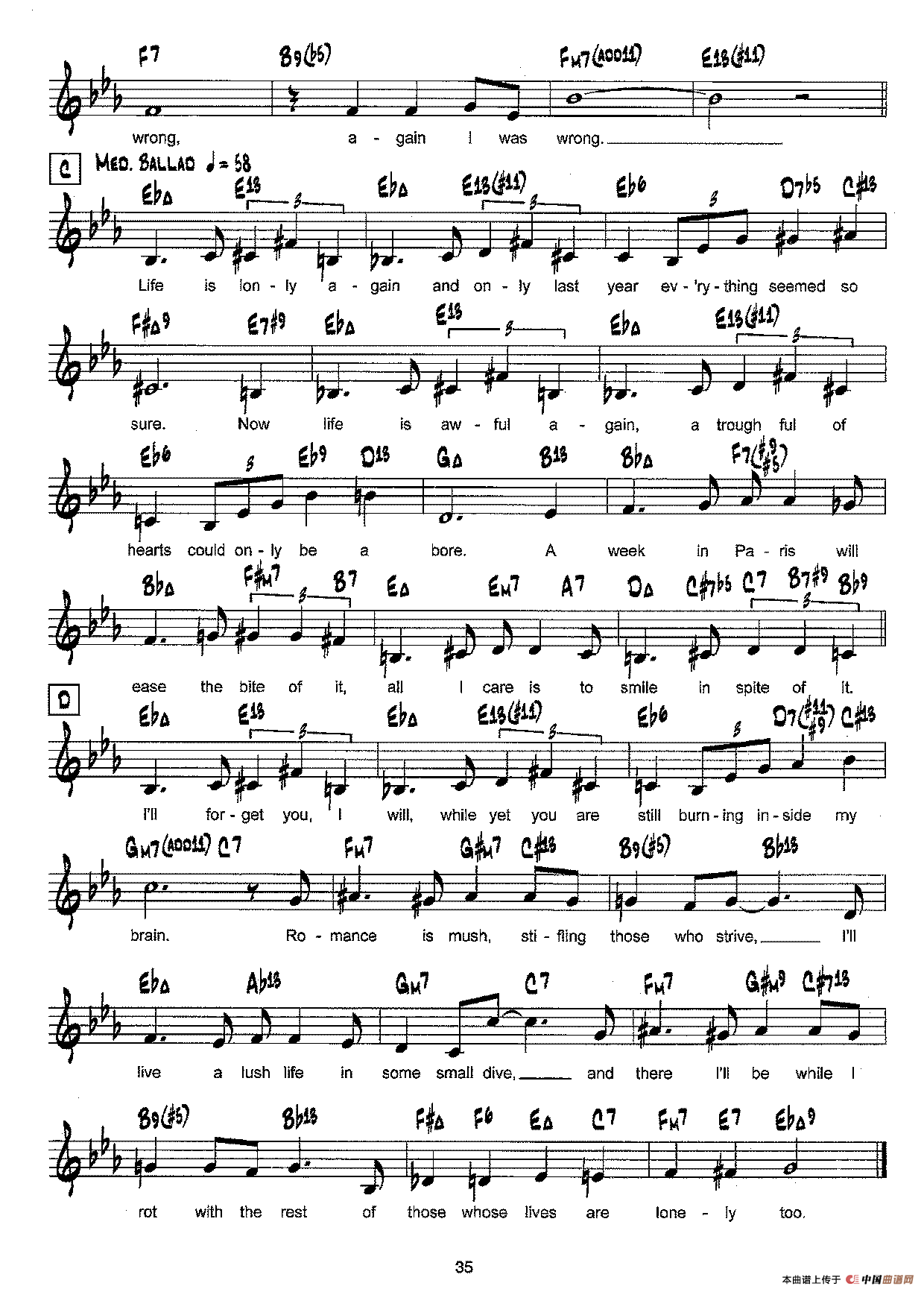 降B爵士乐谱：LUSH LIFE