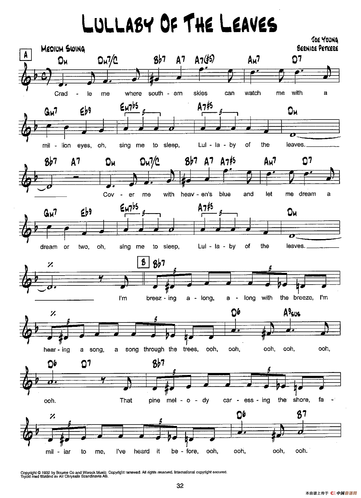 降B爵士乐谱：LULLABY OF THE LEAVES