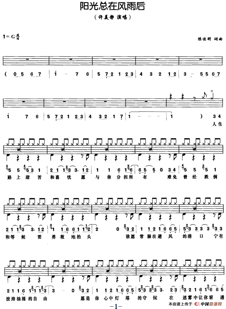 阳光总在风雨后（架子鼓、鼓谱+简谱+歌词）