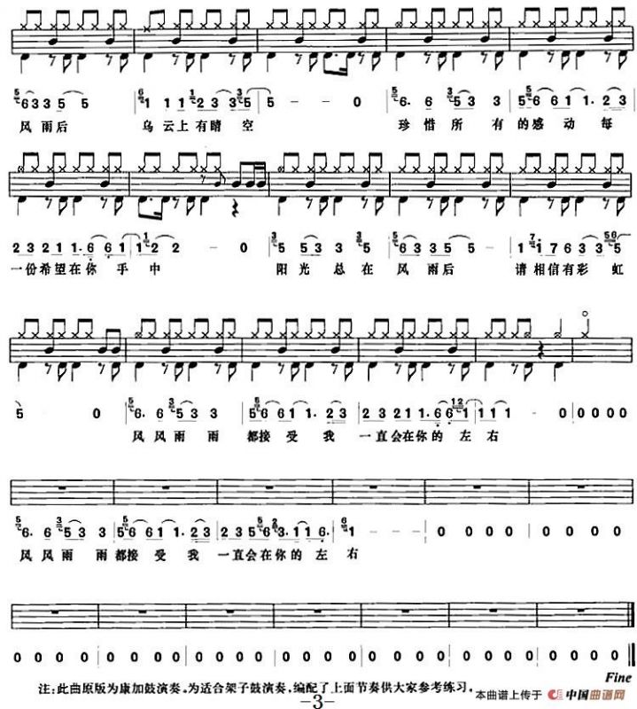 阳光总在风雨后（架子鼓、鼓谱+简谱+歌词）