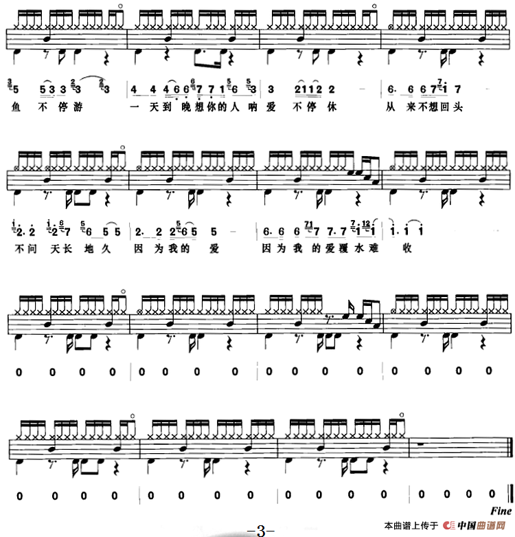 一天到晚游泳的鱼（架子鼓、鼓谱+简谱+歌词）