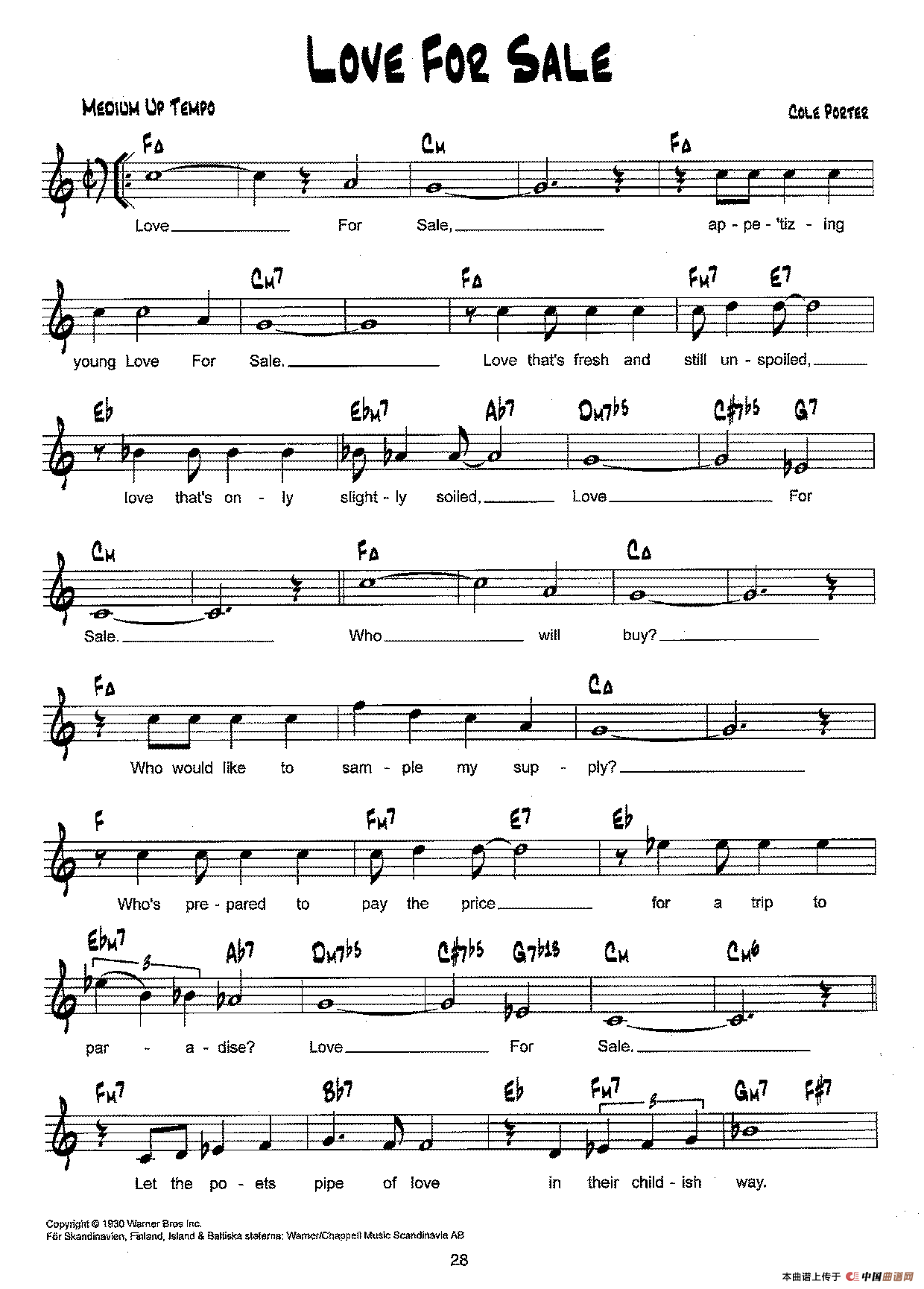 降B爵士乐谱：LOVE FOR SALE