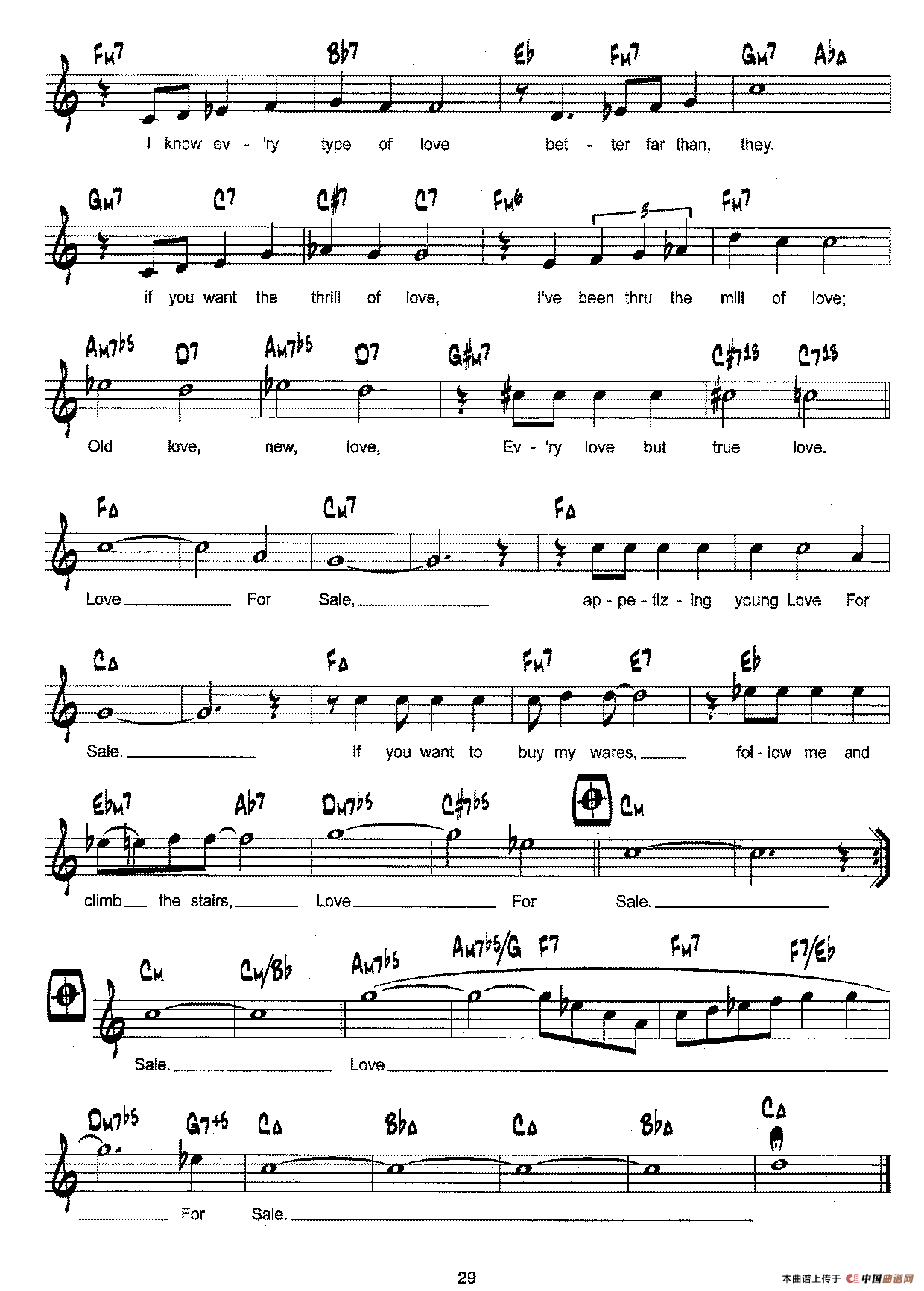 降B爵士乐谱：LOVE FOR SALE