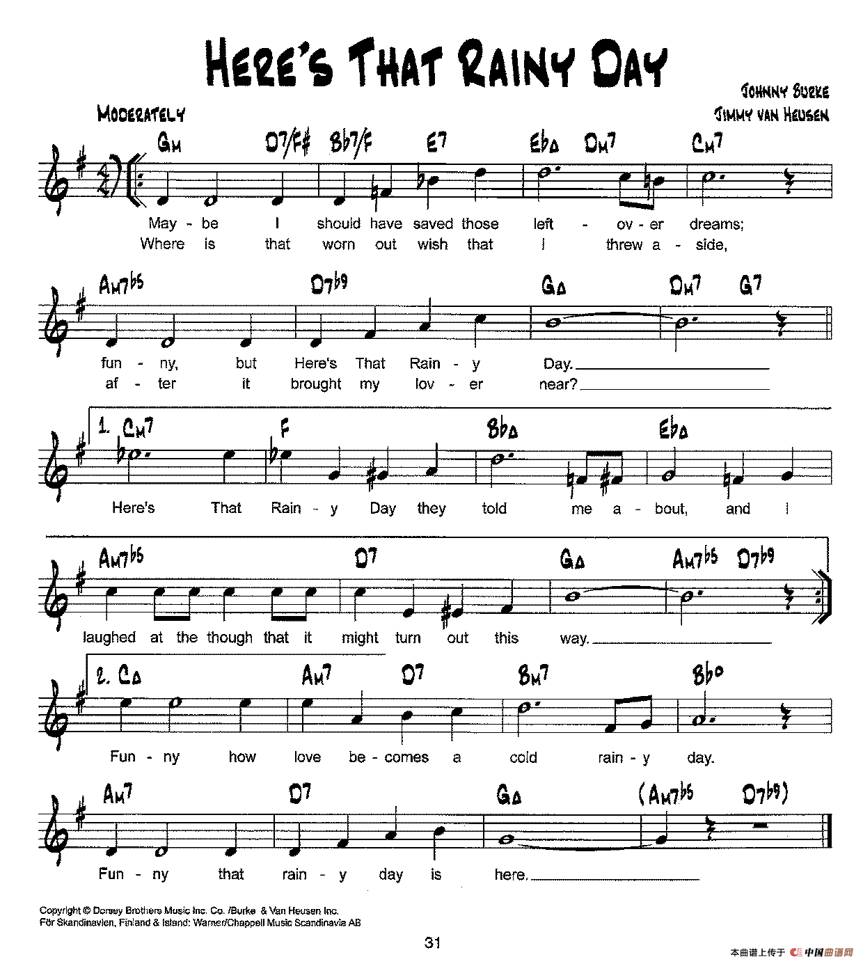 降B爵士乐谱：HERES THAT RAINY DAY