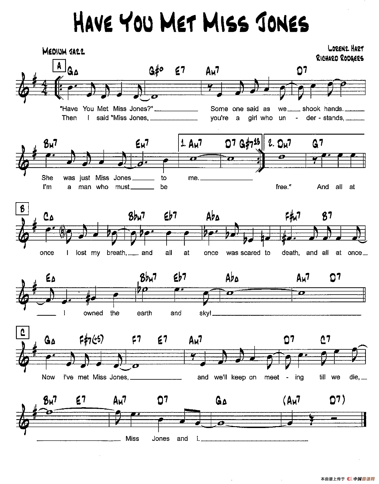 降B爵士乐谱：HAVE YOU MET MISS JONES