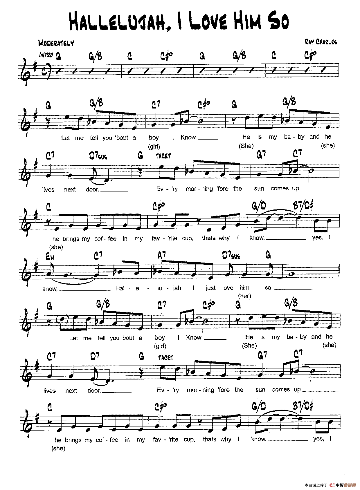 降B爵士乐谱：HALLELUJAH,I LOVE HIM SO