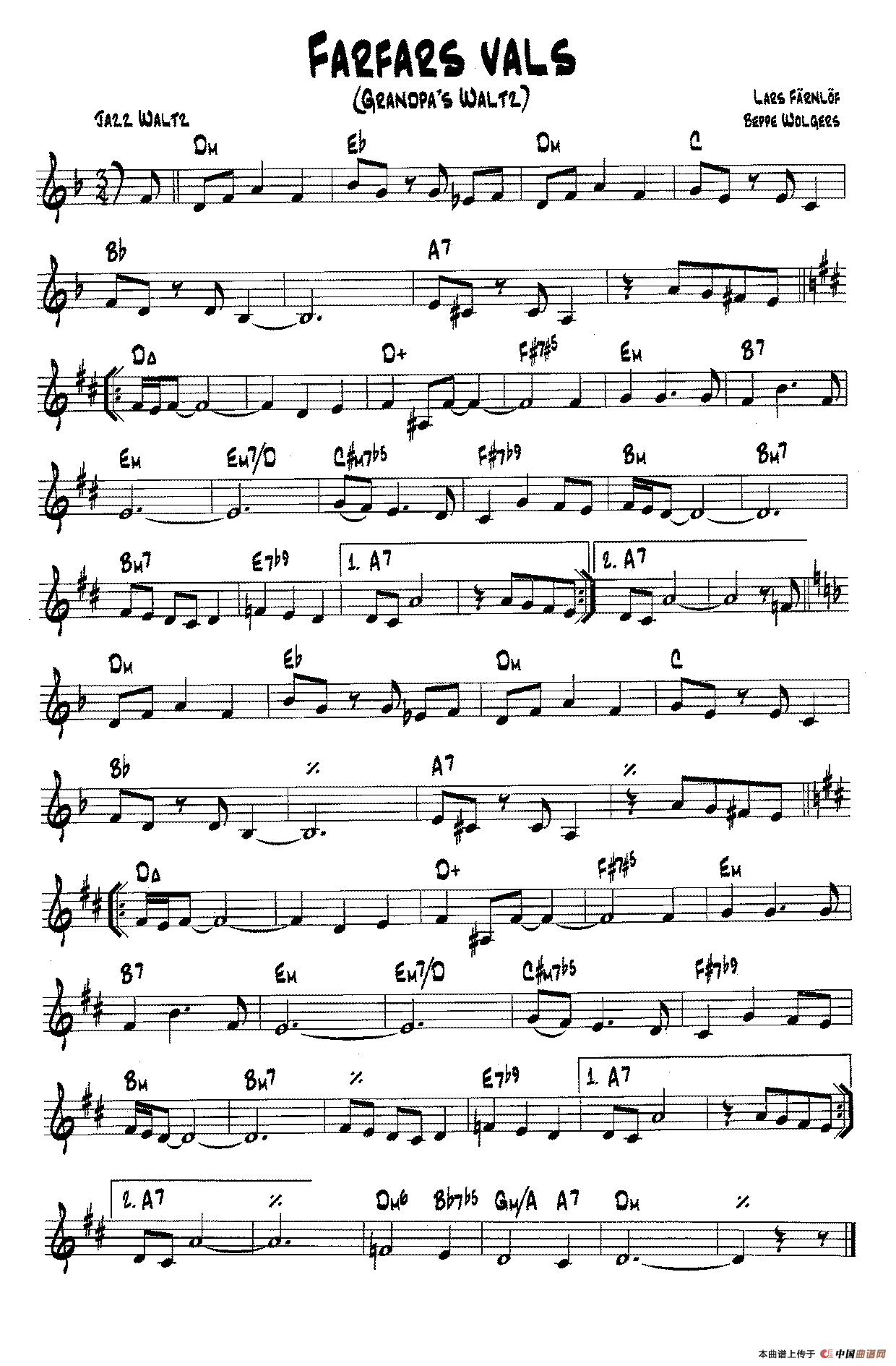 降B爵士乐谱：FARFARS VALS