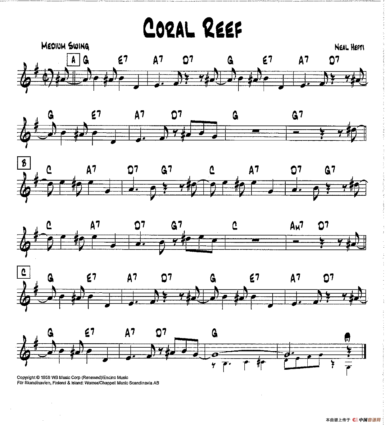 降B爵士乐谱：CORAL REEF