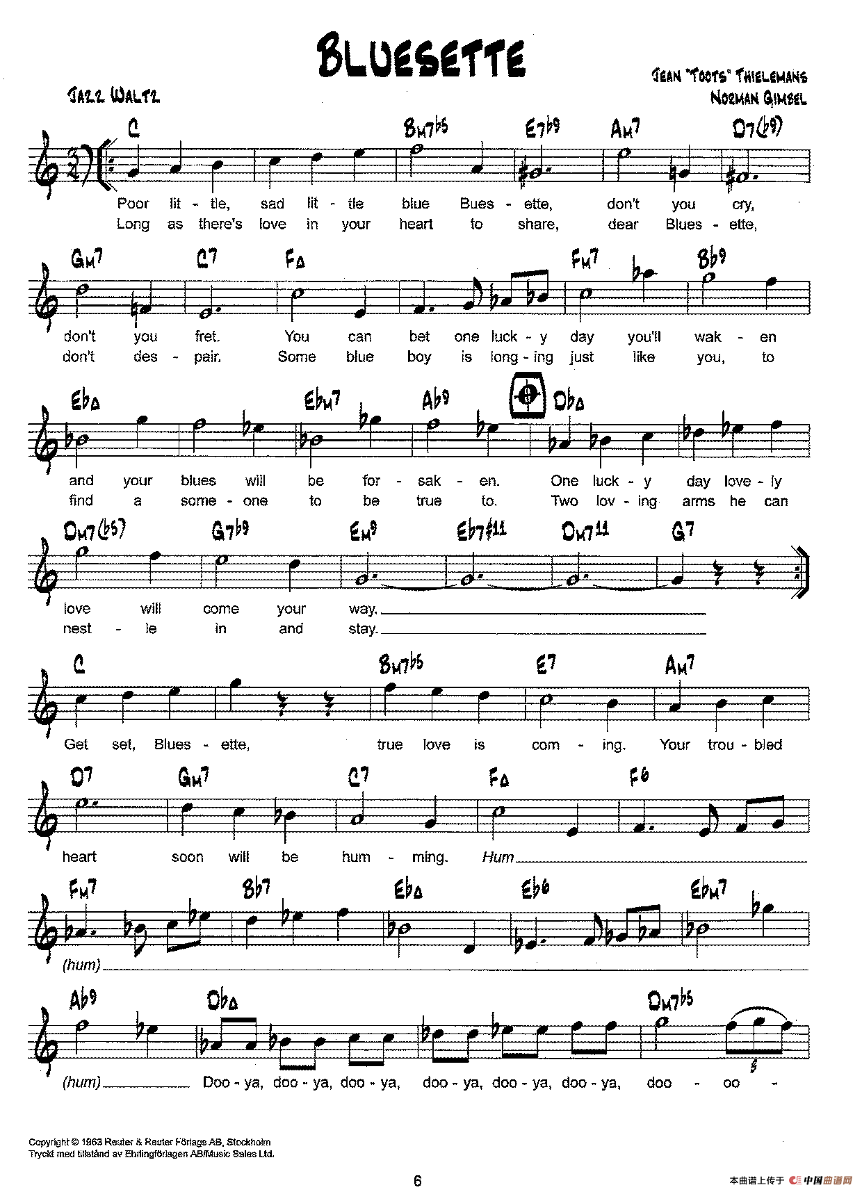 降B爵士乐谱：BLUESETTE