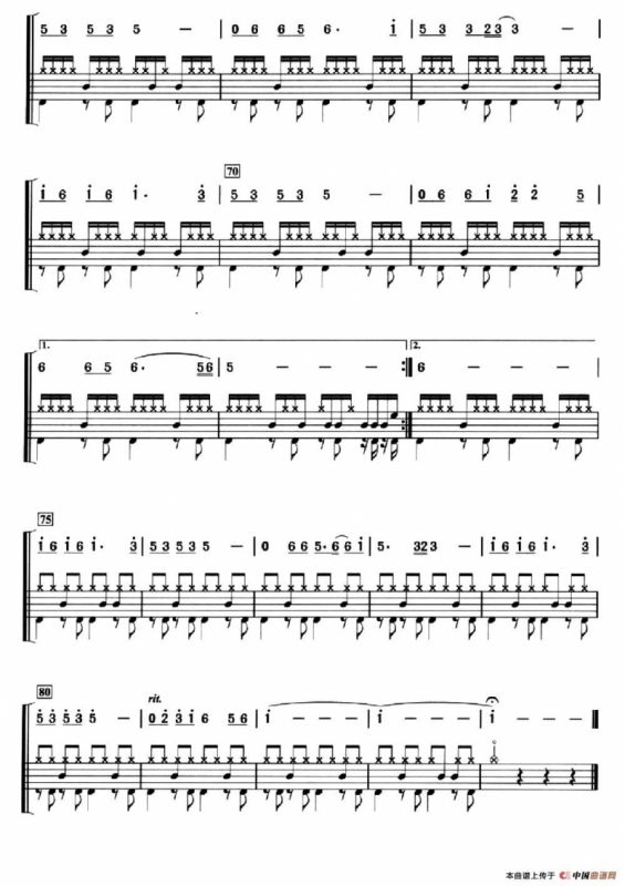 蓝蓝的夜，蓝蓝的梦（架子鼓、简谱+鼓谱）