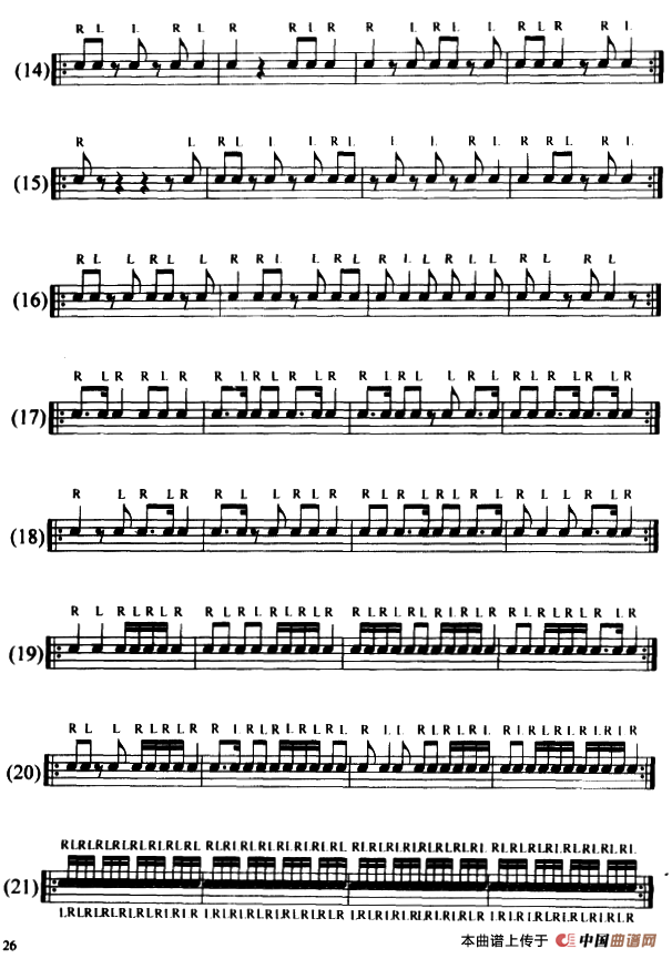 30条架子鼓小鼓的基本功练习