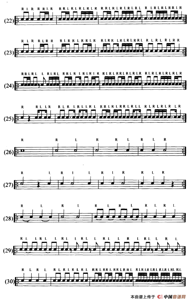 30条架子鼓小鼓的基本功练习