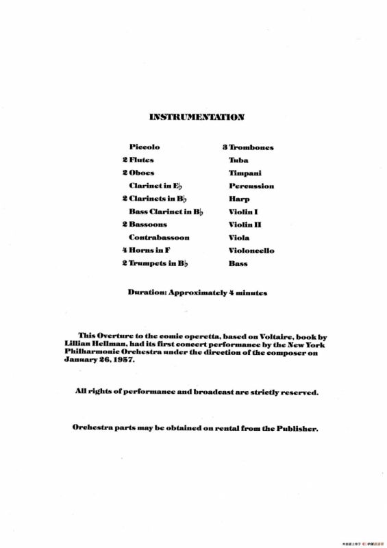 OVERTURE TO CANDIDE（《坎迪德》序曲）（交响乐总谱）