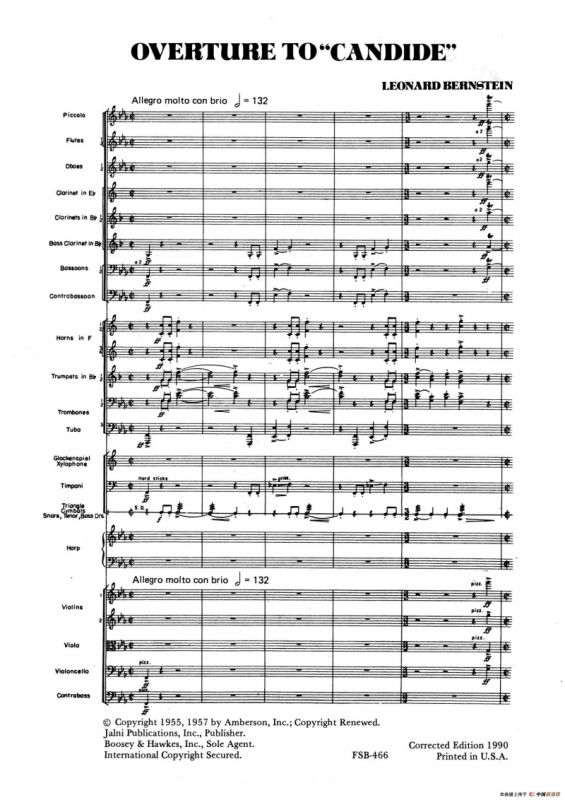 OVERTURE TO CANDIDE（《坎迪德》序曲）（交响乐总谱）