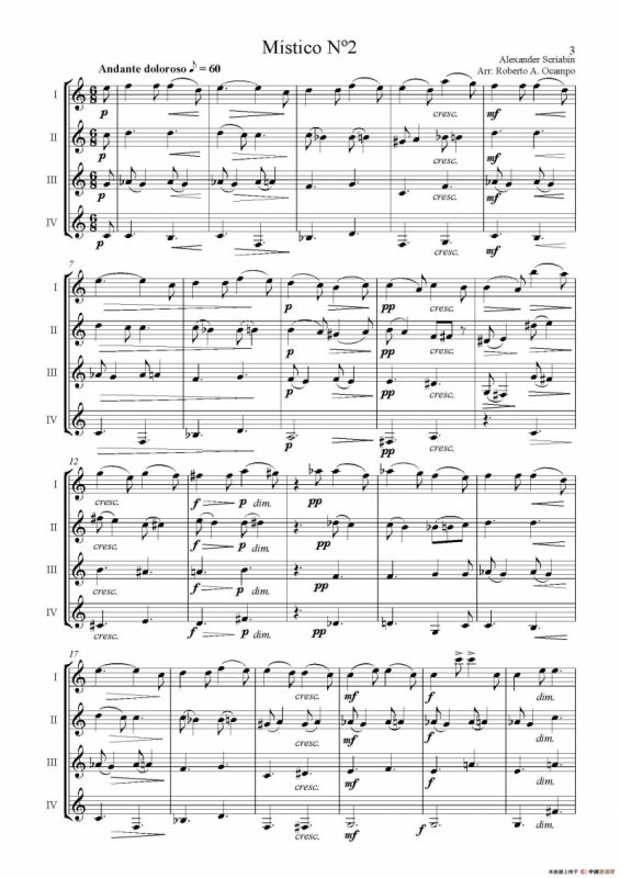 Dos Piezas de Alexander Scriabin（单簧管四重奏）