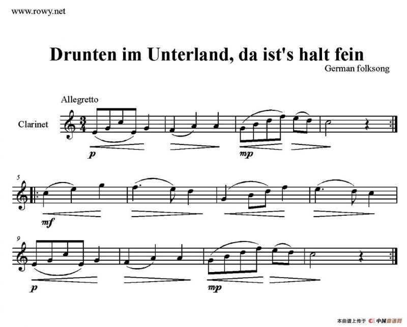 Drunten im Unterland,da ists halt fein（单簧管）