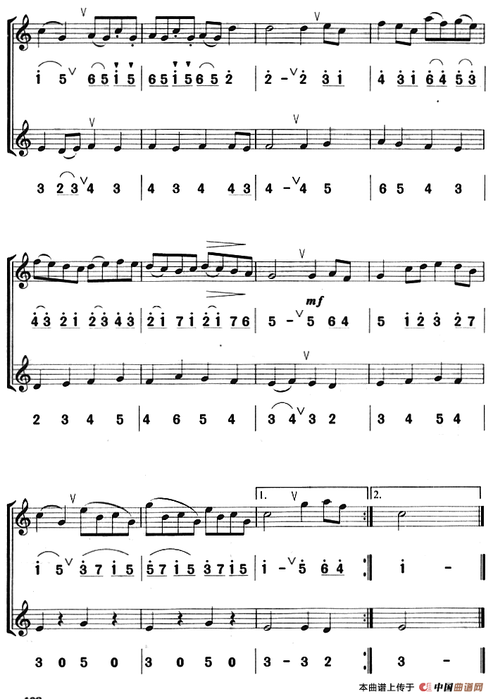 缪赛特风苗舞曲（八孔竖笛线简谱对照版、二重奏）