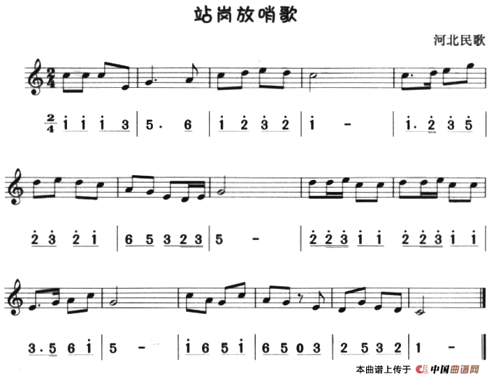 站岗放哨歌（八孔竖笛线简谱对照版）