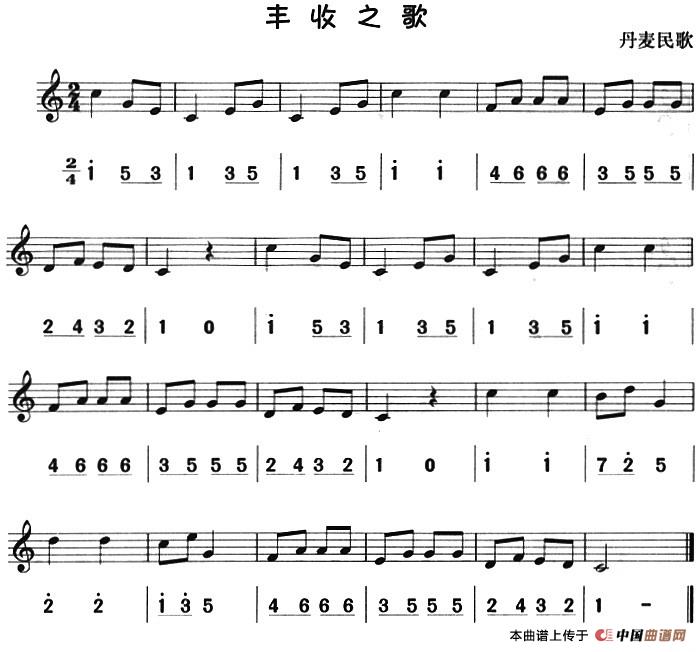 丰收之歌（八孔竖笛线简谱对照版）