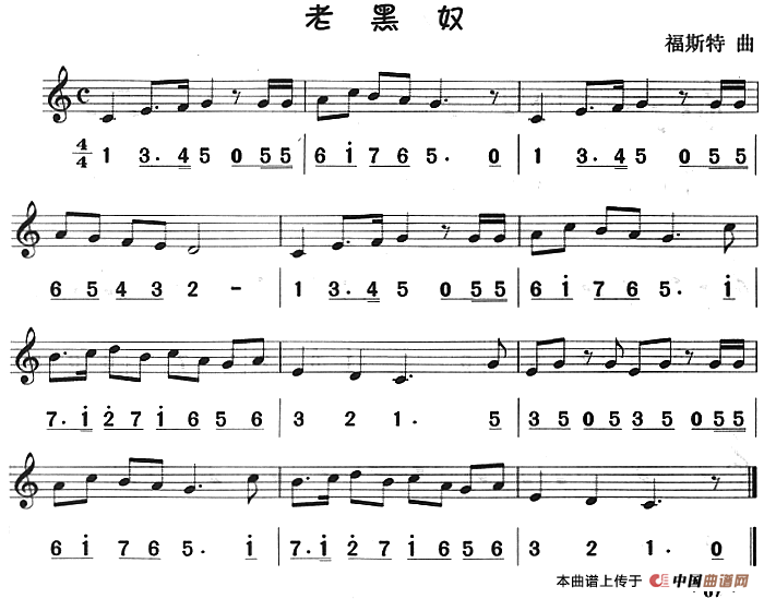 老黑奴（八孔竖笛线简谱对照版）