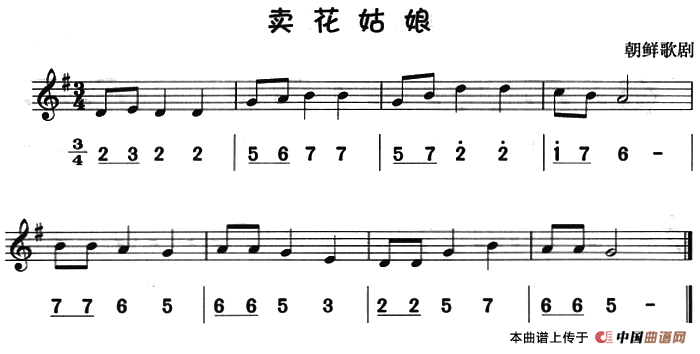 卖花姑娘（八孔竖笛线简谱对照版）