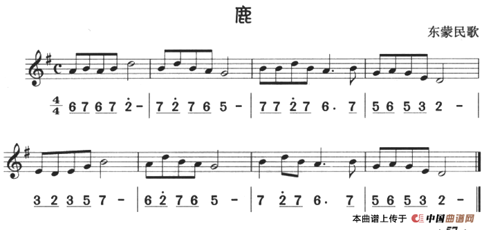 鹿（八孔竖笛线简谱对照版）