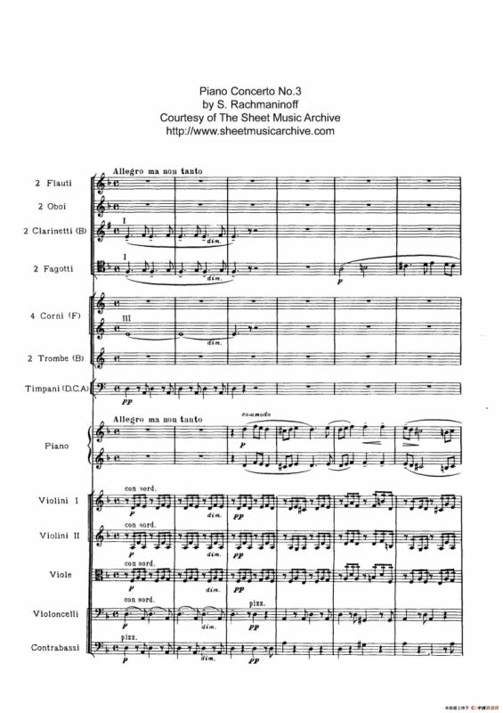 拉赫玛尼诺夫第三钢琴协奏曲总谱完整版（P1—20）