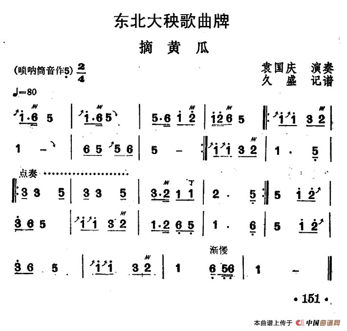 东北大秧歌曲牌：摘黄瓜