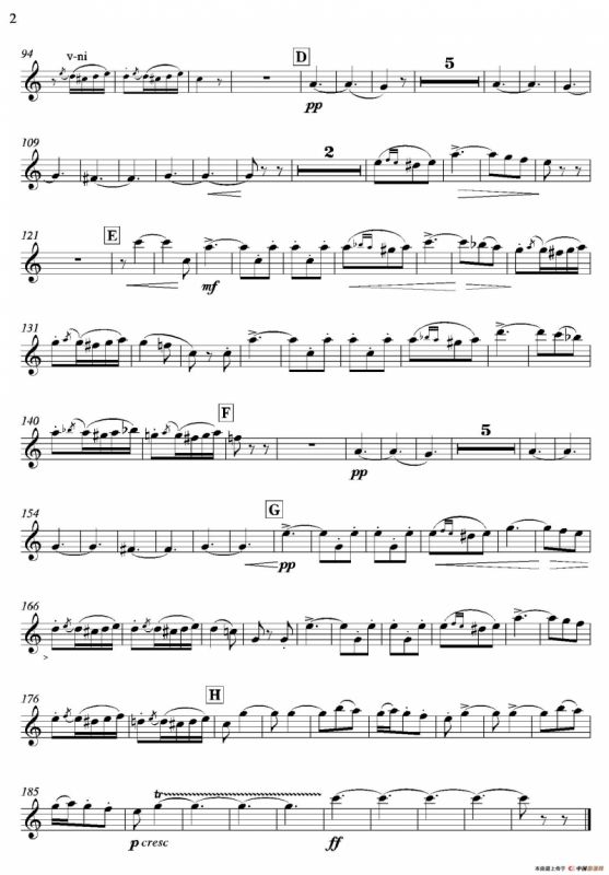 饮酒歌（管弦乐队2支单簧管分谱）