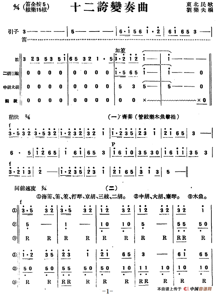 十二夸变奏曲（民乐合奏总谱）