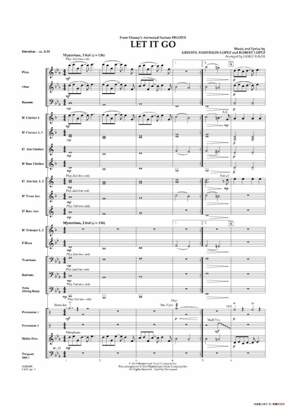 Let it go（《冰雪奇缘》主题曲）（交响管乐总谱）