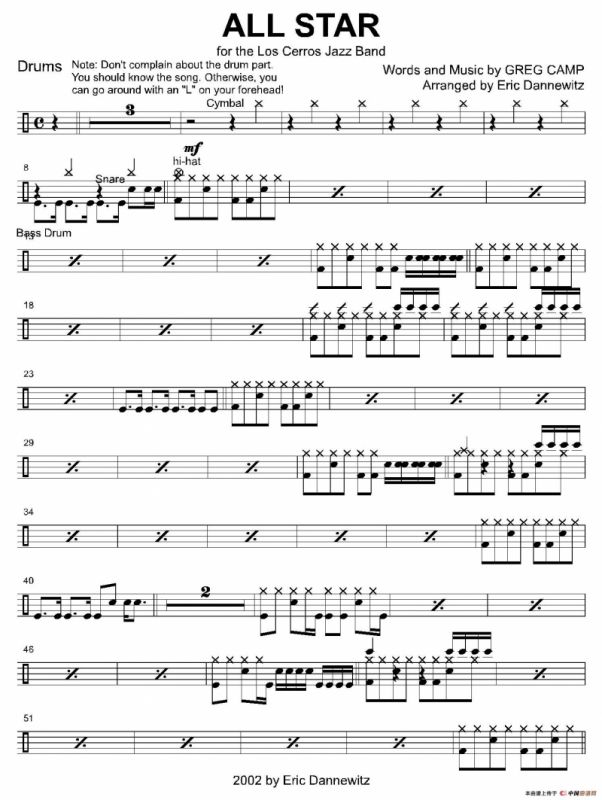 ALL STAR（爵士鼓分谱）