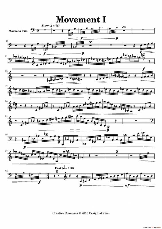 Movement（萨克斯四重奏与打击乐）（第二木琴分谱）