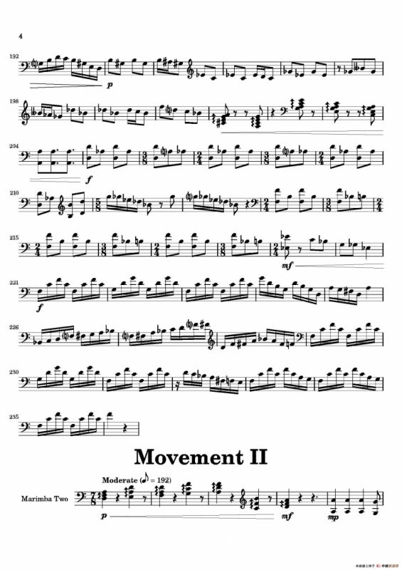 Movement（萨克斯四重奏与打击乐）（第二木琴分谱）
