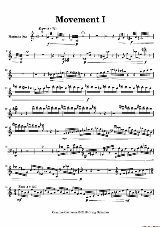 Movement（萨克斯四重奏与打击乐）（第一木琴分谱）