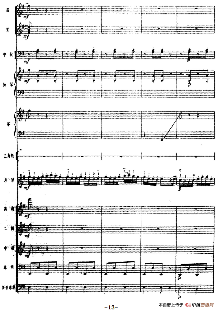 月琴组曲：三、渔歌（民族管弦乐总谱）